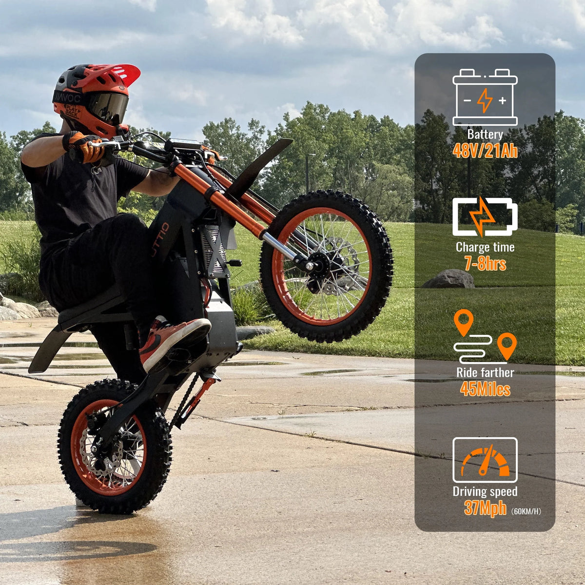 TUTTIO Soleil01 Adult Electric Dirt Bike (with Branded Helmet), 2000W, 48V 21Ah Battery, 37Mph Full Suspension Mountain E-Bike, 200Nm Torque All-Terrain Electric Motorcycle - image 3