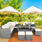 7 Pcs Rattan Patio Dining Furniture Sectional Sofa Set with Dining Table, Ottomans & Cushions - image 10