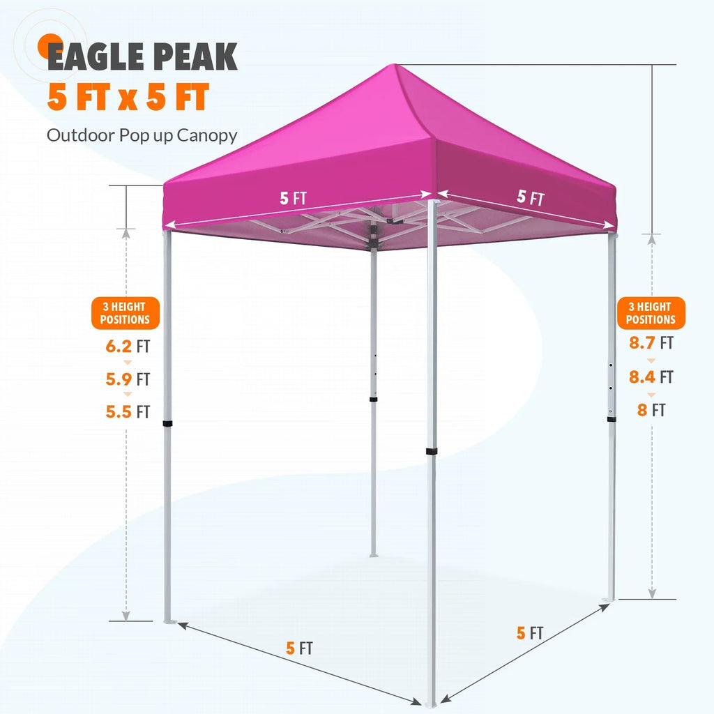 EAGLE PEAK 5x5 Pop up Canopy Tent Instant Outdoor Canopy Easy Set - up Straight Leg Folding Shelter（blue） - image 80