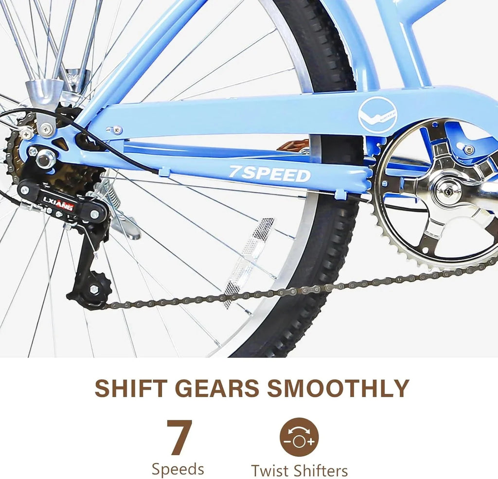 WEIZE Beach Cruiser Bike, 26 inch Commuter Bicycle for Adult Men and Women, 7-Speed/High-Carbon Steel/Front & Rear Fenders, Comfortable City Bikes with Rear Rack or Basket, Ergonomic Upright Design - image 13