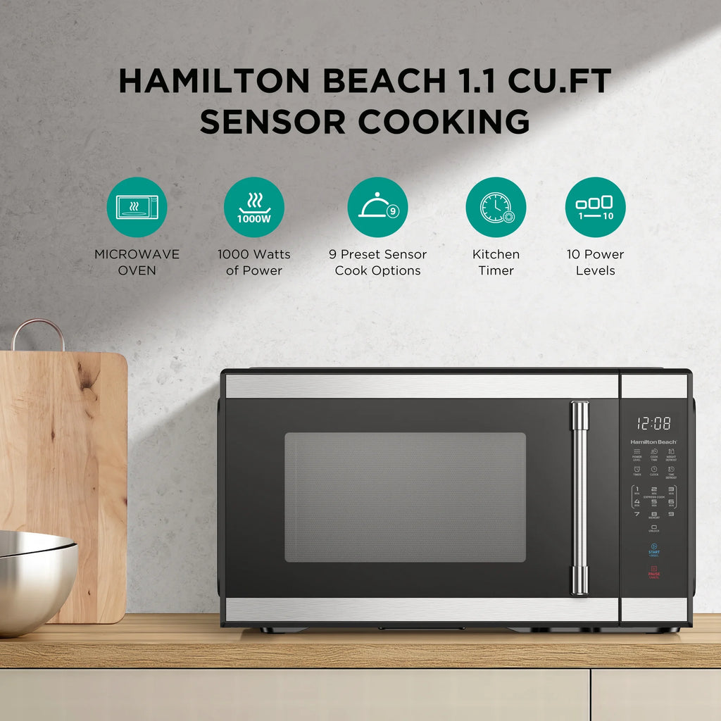 Hamilton Beach 1.1 cu ft Countertop Microwave Oven, Black and Stainless Steel - image 2