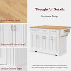 Large Kitchen Island with Wood Drop Leaf, Embossed Texture Rolling Kitchen Cart wDoors and Drawers wStorage for Kitchen, White - image 9