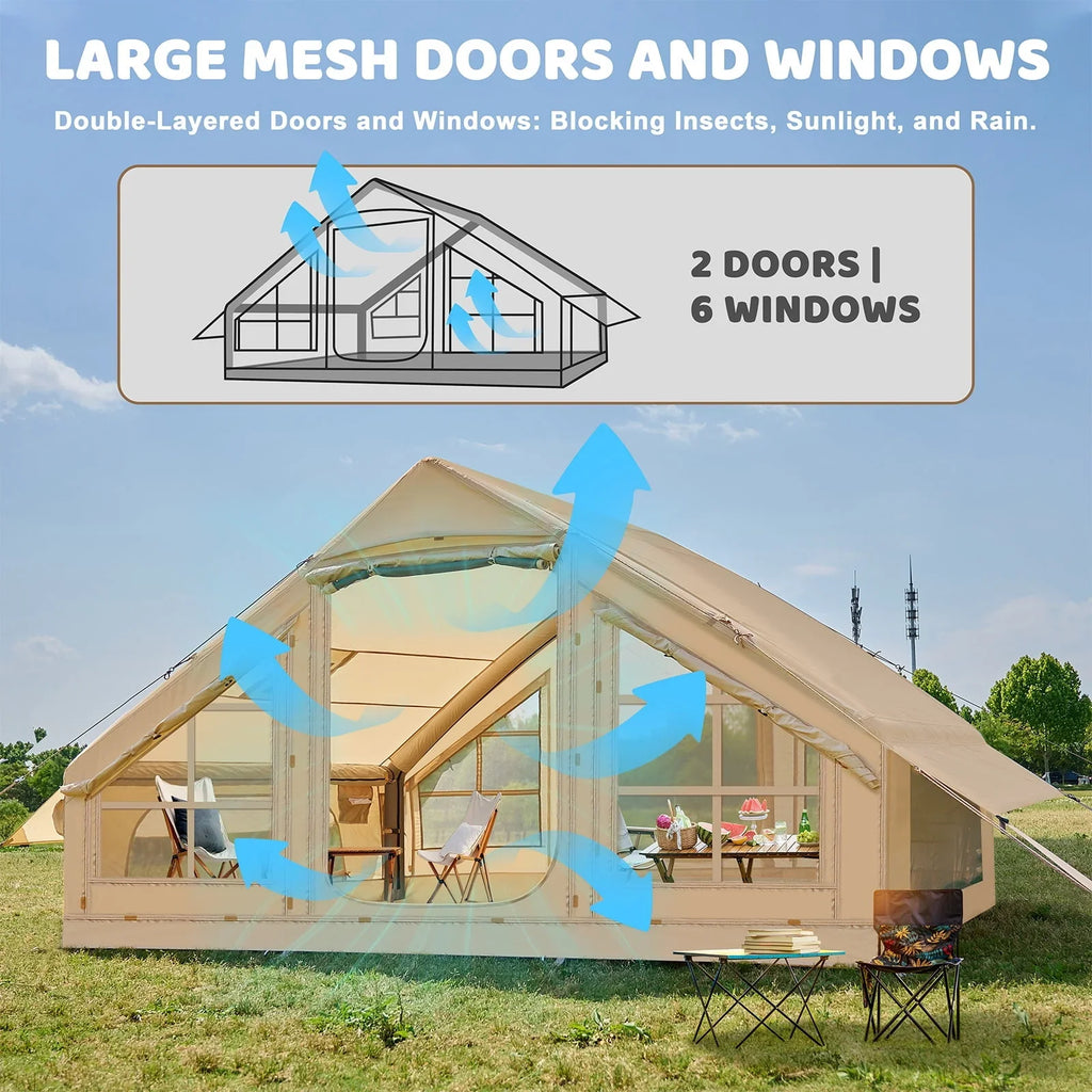 2025 6 Person Inflatable Camping Tent with Pump, 10ft x7ft Glamping Family Tent Easy Setup 4 Season Waterproof Windproof Outdoor Blow Up Tent Luxury Oxford Cabin with Mesh Windows & Doors sgtnighsdesigns - image 4