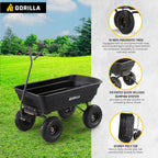 Heavy Duty Poly Utility Dump Wagon Garden Cart w/Pneumatic Tires, 6 Cu Ft - 1200 lb Capacity Outdoor Wheelbarrow for Yard, Landscaping & Gardening, Lawn Tractor or ATV Towable-Gorilla Carts - image 27
