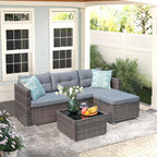 JOIVI 3 Pieces Patio Conversation Set, PE Wicker Rattan Outdoor Furniture Set, 2 Ways Small Sectional Sofa, Tempered Glass Coffee Table, Silver-Gray - image 6