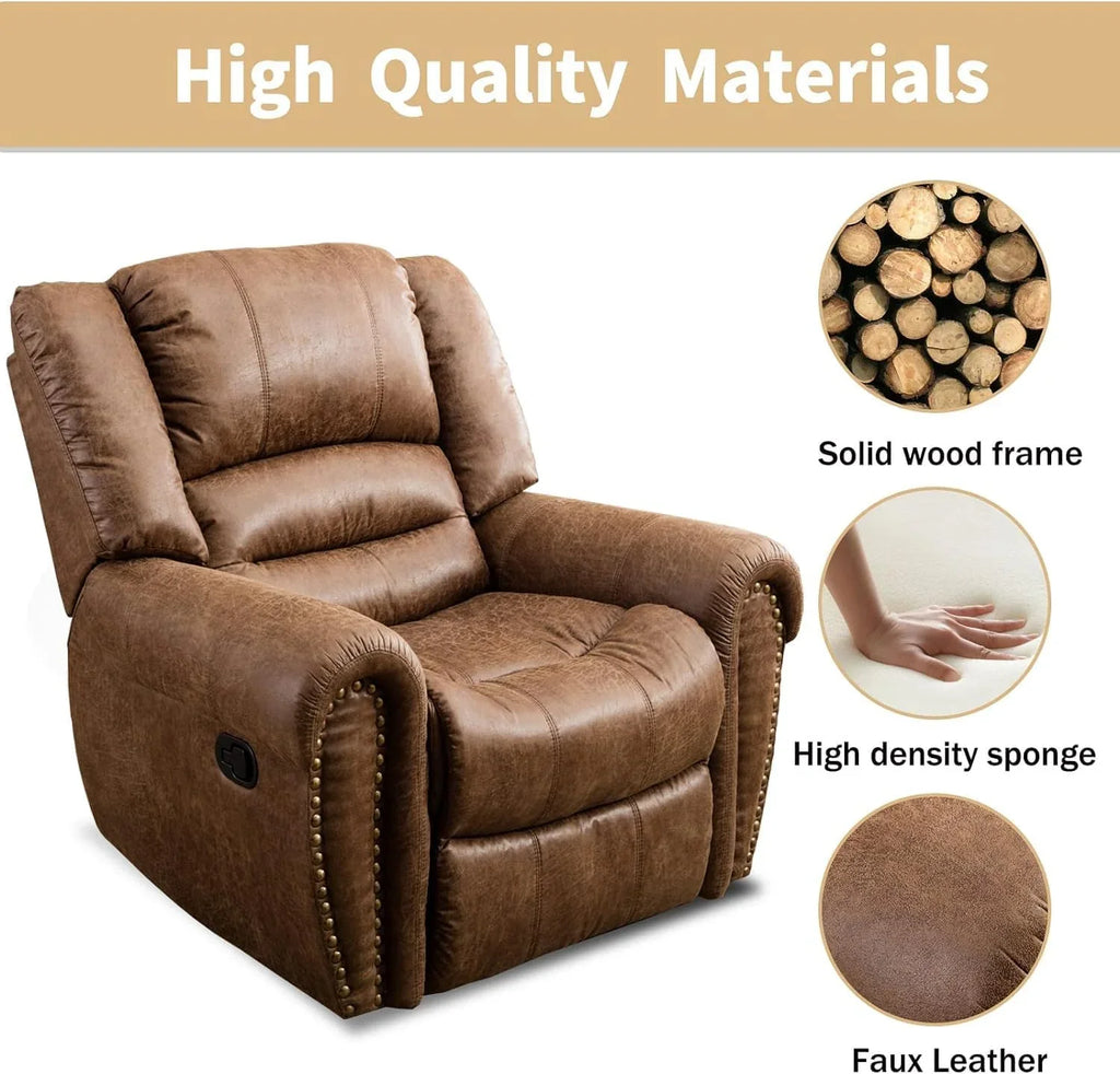 CANMOV Leather Recliner Chair, Classic and Traditional Manual Recliner Chair with Comfortable Arms and Back Single Sofa for Living Room, Nut Brown - image 35