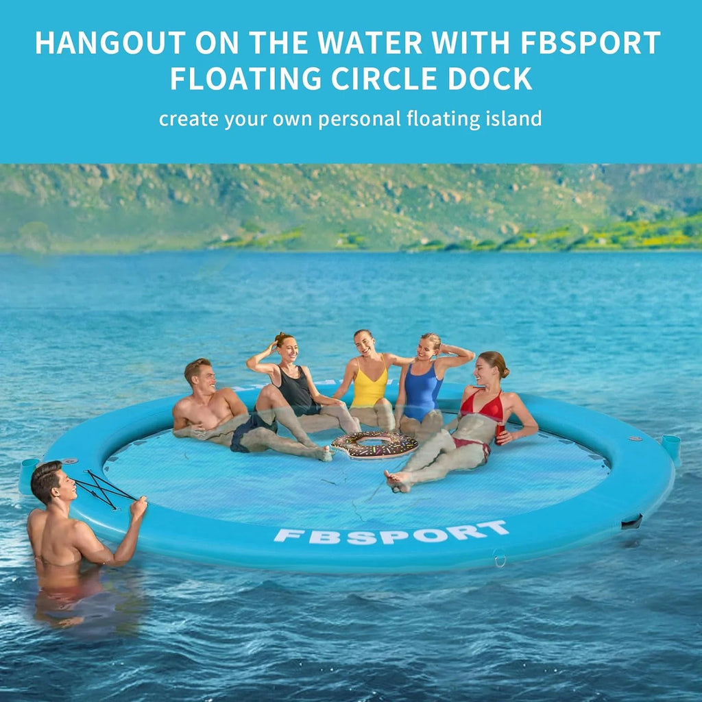Inflatable Dock Floating Platform 8ft Inflatable Water Hammock Floating Deck for Lake W/Cupholder Round Floating Ring Float Ring Pool Float Raft Lounger Island Platform Pad - image 14