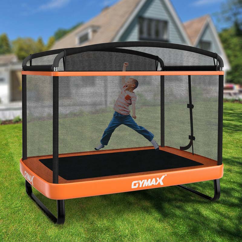 6 FT Kids Trampoline with Swing & Safety Fence, ASTM Approved Toddler Rectangle Trampoline for 3-8 Year Old - image 1