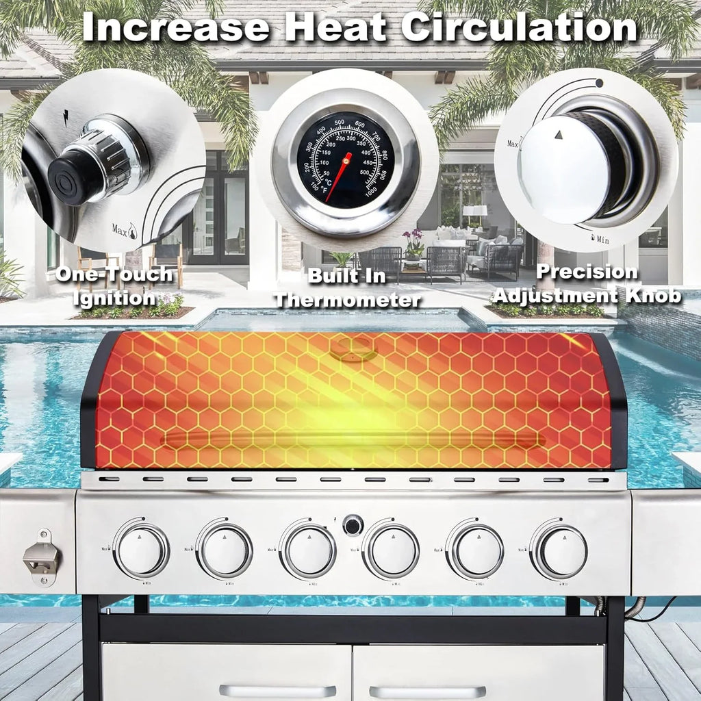 Upgraded 4 Burner BBQ Propane Gas Grill with Cast Iron Grates & Side Stove, 44,000 BTU Stainless Steel Burner Barbecue Grill for Patio, Camping, Outdoor Cooking. - image 26