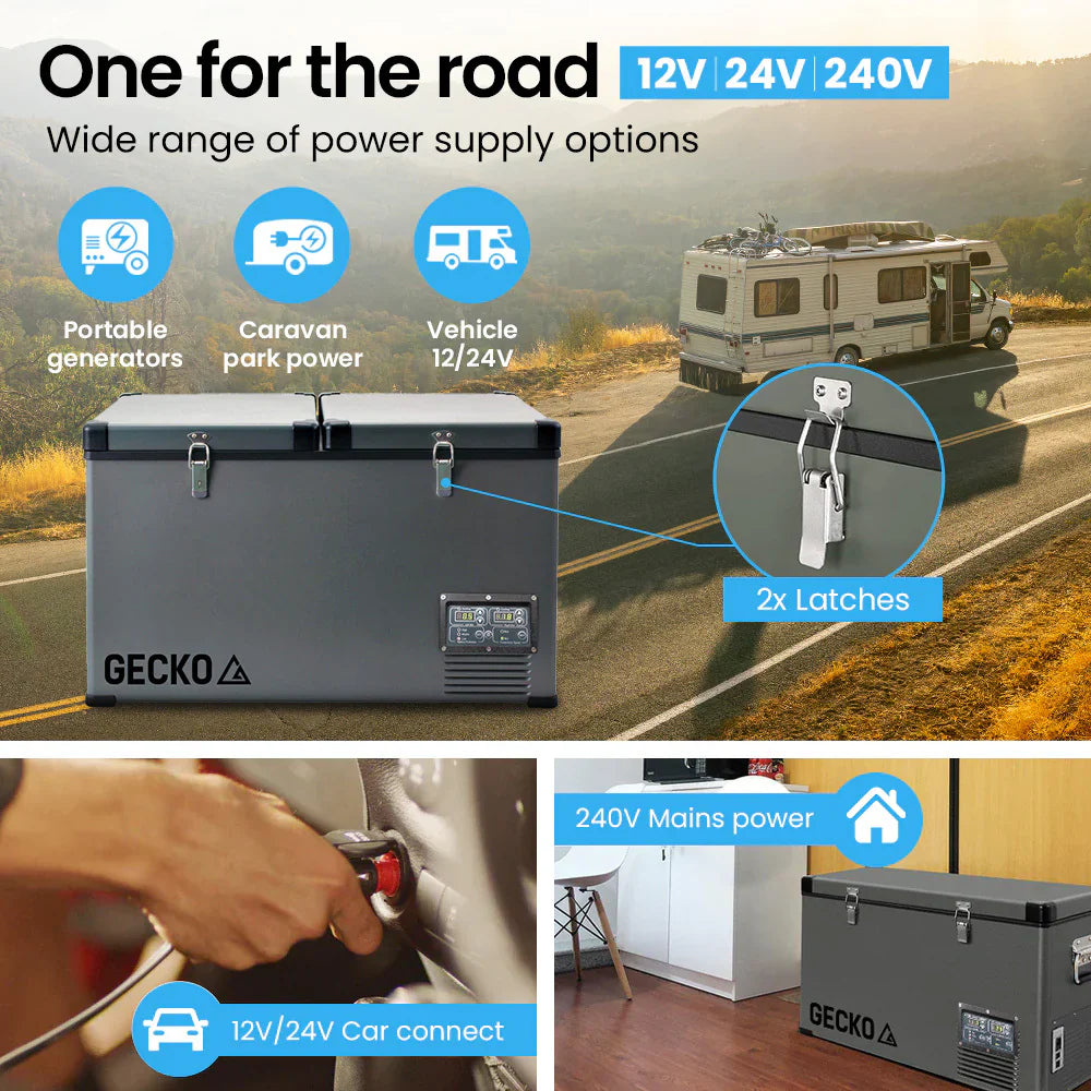 GECKO 75L Dual Zone Portable Fridge / Freezer, SECOP German Brand Compressor, for Camping, Car, Caravan - image 5