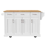 Large Kitchen Island with Wood Drop Leaf, Embossed Texture Rolling Kitchen Cart wDoors and Drawers wStorage for Kitchen, White - image 15