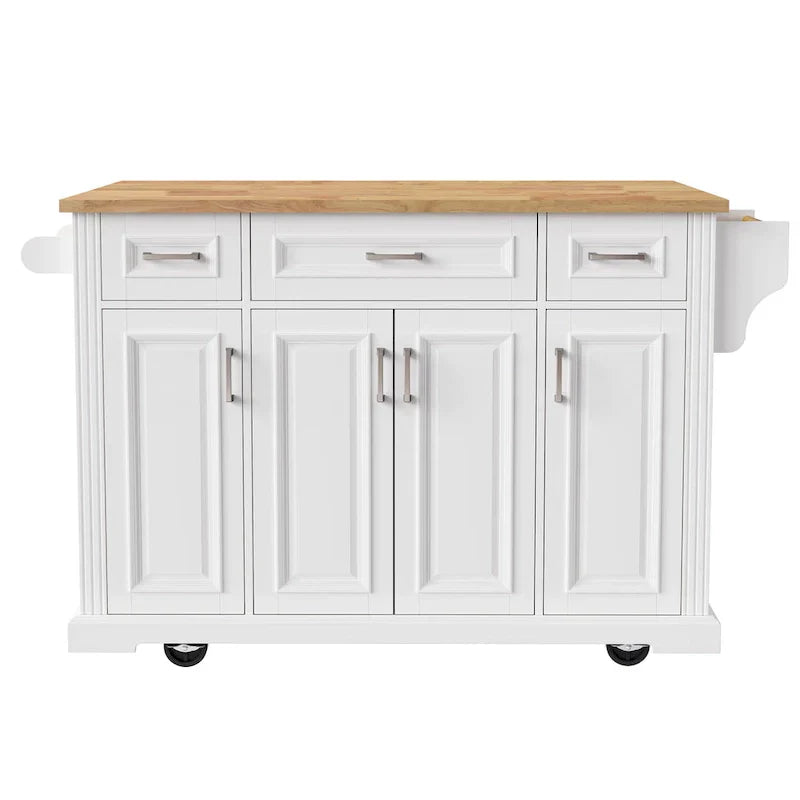 Large Kitchen Island with Wood Drop Leaf, Embossed Texture Rolling Kitchen Cart wDoors and Drawers wStorage for Kitchen, White - image 15