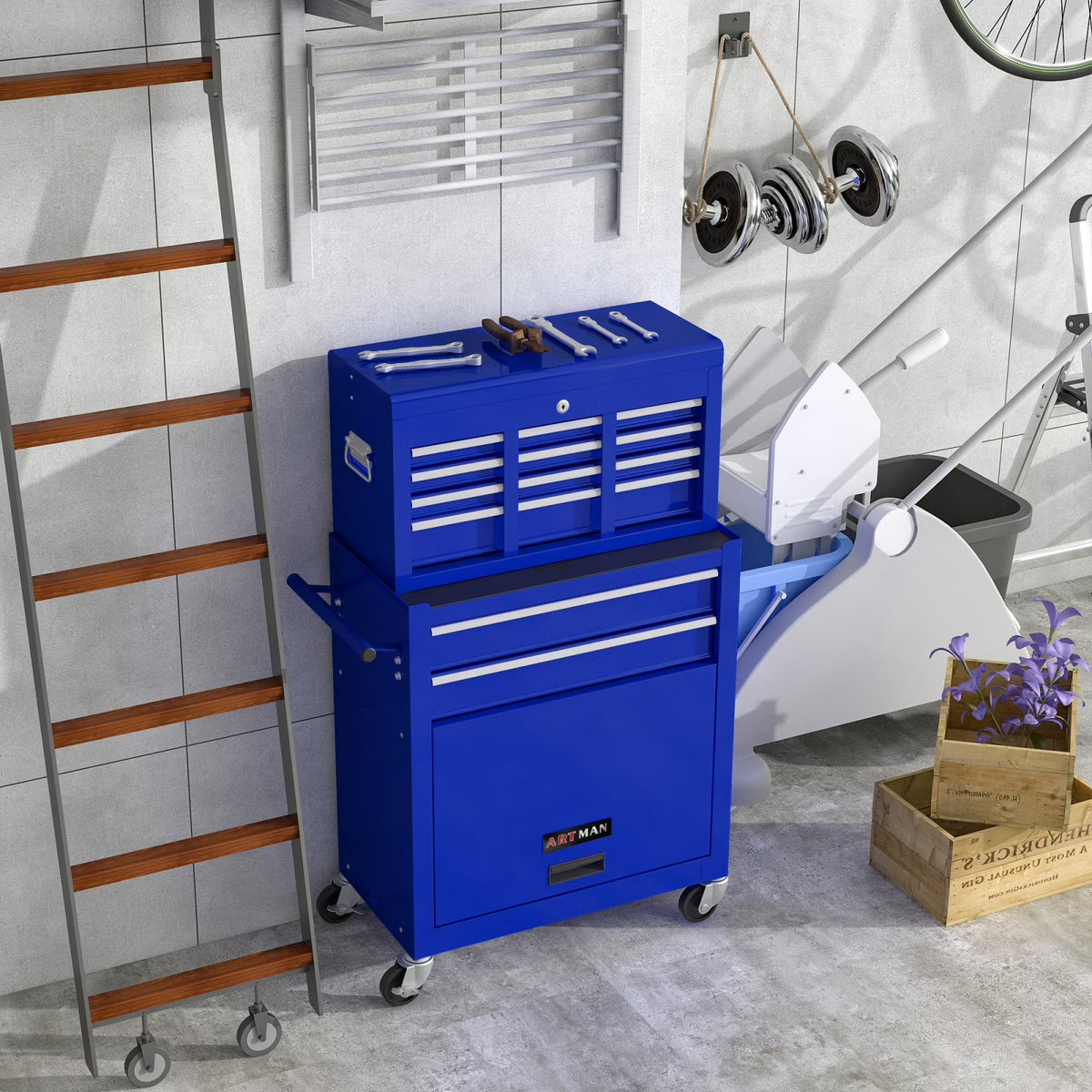 Pouseayar 8-Drawer High Capacity Rolling Tool Chest Storage Cabinet, Blue - image 1