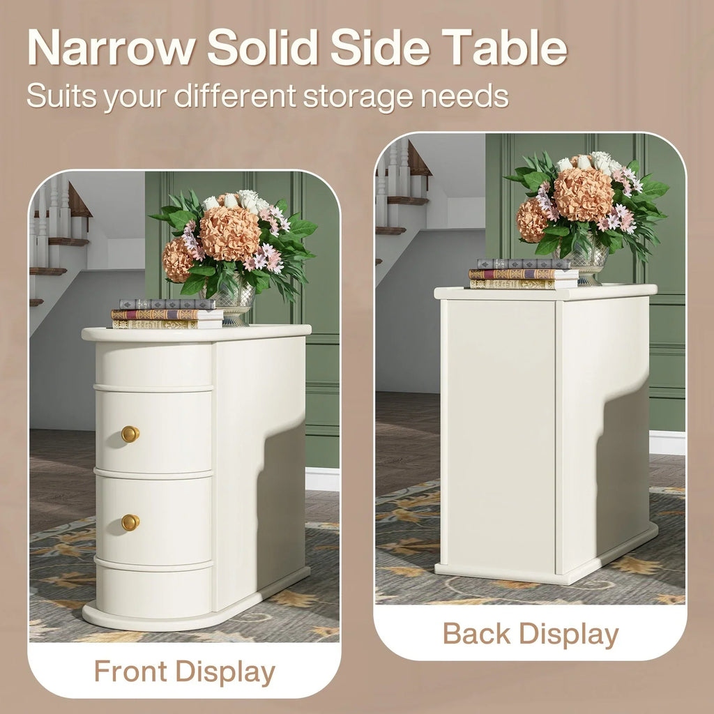 Solid Wood Chairside End Table, Two-Drawer Narrow Side Table Slim - image 19