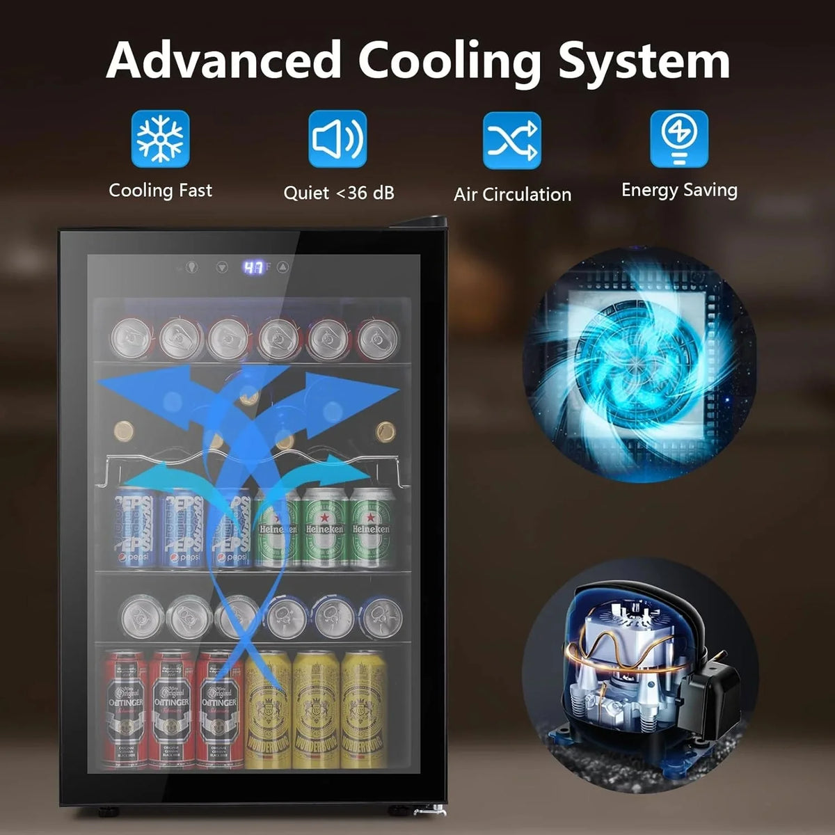 Mini Fridge 130 Can Beverage Refrigerator Cooler, 3.2 Cu.Ft Drink Fridge for Soda Wine Beer, Adjustable Temperature Control for Home Office, Black - image 26