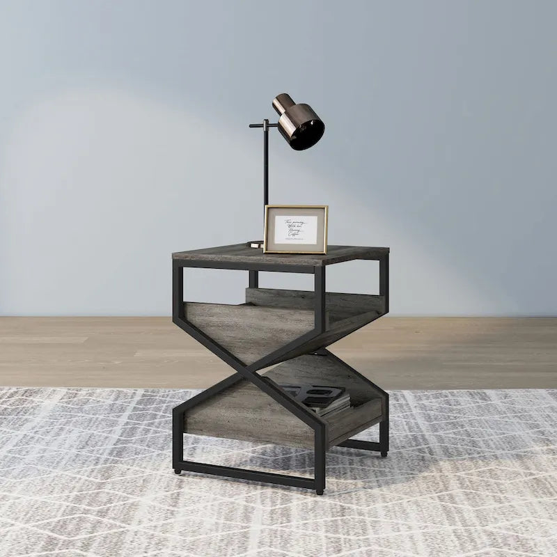 Denhour DH BASIC 17-Inch Metal Industrial End Table with 1 Open Shelf - image 5