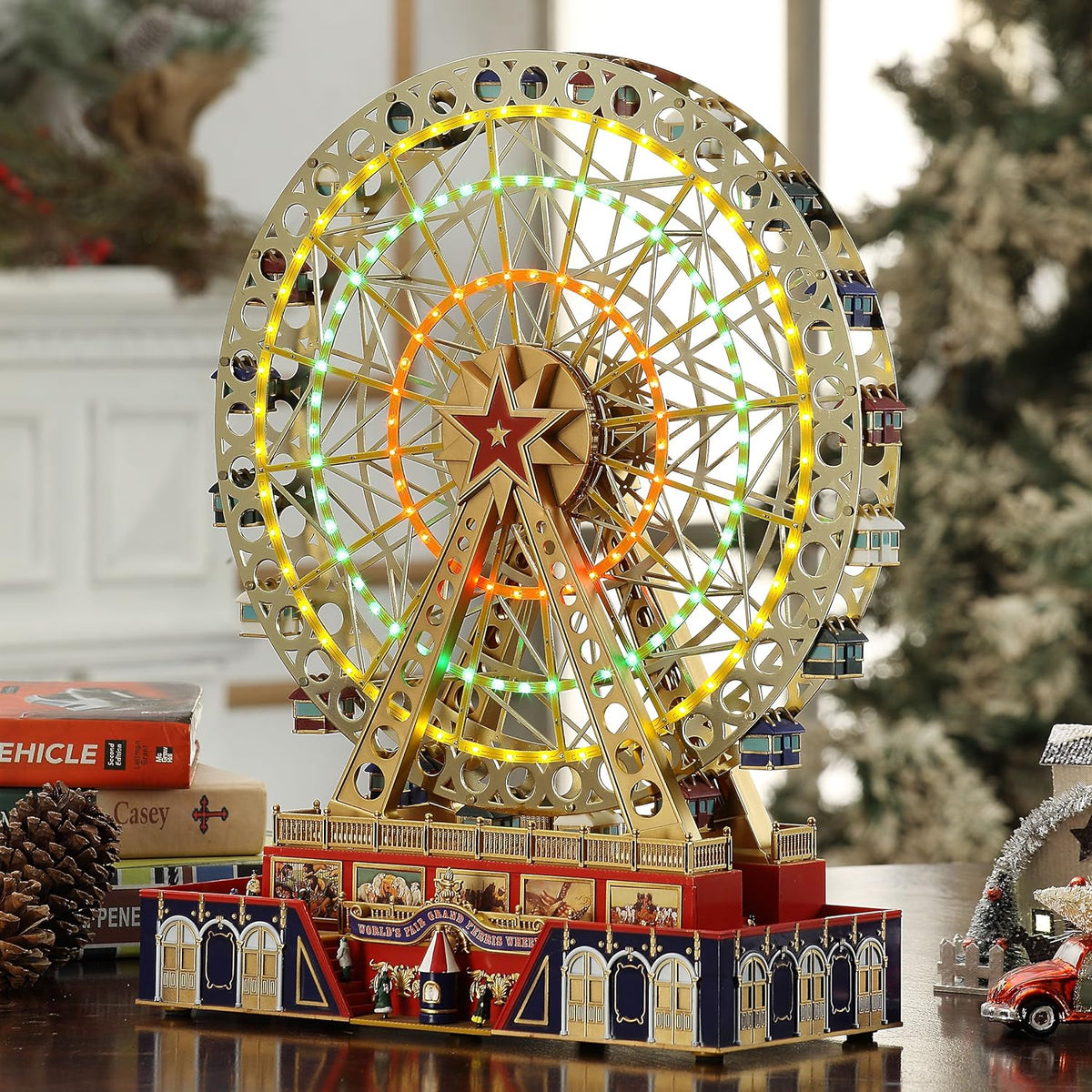 World's Fair Ferris Wheel Musical Animation Indoor Christmas Decor, 15", Gold & Very Merry Carousel Musical Animation Indoor Christmas Decor, 12", Red - image 4