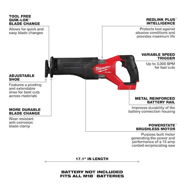 M18 FUEL 18-Volt Lithium-Ion Brushless Cordless SAWZALL w/7-1/4 in. Rear Handle Circ Saw, Two 6 Ah High Output Batteries - image 2