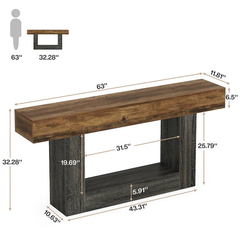 63-Inch Brown and Gray Slim Wooden Console Table for Entryway - image 13