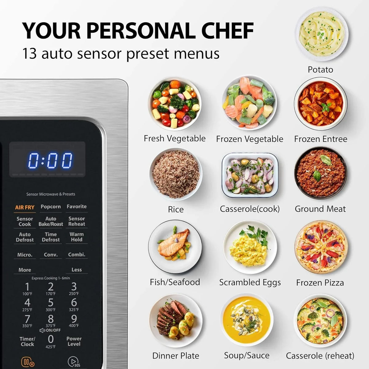 TOSHIBA 4-in-1 ML-EC42P(SS) Countertop Microwave Oven, Smart Sensor, Convection, Air Fryer Combo, Mute Function, Position Memory 13.6" Turntable, 1.5 Cu Ft, 1000W, Silver - image 19
