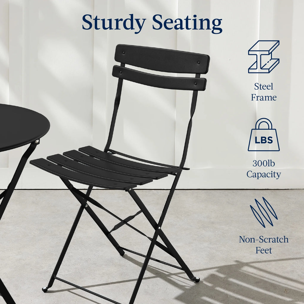 Best Choice Products 3-Piece Small Bistro Set, Folding Patio Furniture Set of 2 Chairs and Table - Black - image 20