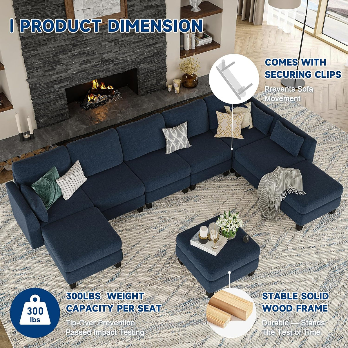 Modular Sectional Sofa, Convertible U Shaped Sofa Couch with High Density Memory Foam, 6 Seat Comfy Modular Sofa Couch for Living Room, Modern U Shaped Sectional Sofa, Dimgrey - image 25