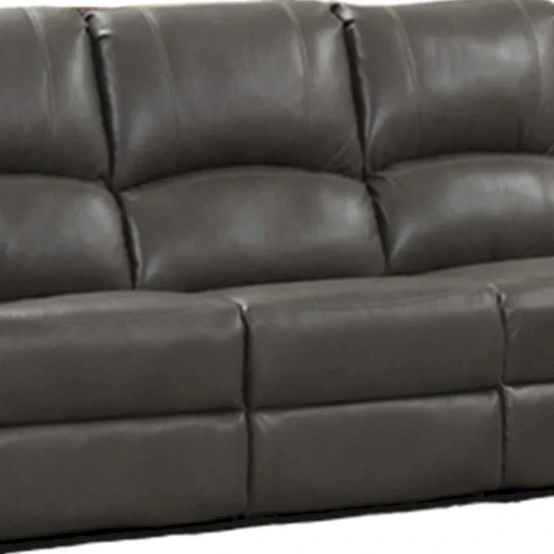 Gray Leather Lizzy Sofa and Loveseat Set with Manual Reclining and Solid Wood Frame - image 4