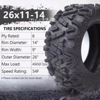 26x12x12 Atv Tires, Set of 2 Atv Tires 26x12-12 6PR, All Terrain Atv/Utv Off-Road Tires, Black - image 13