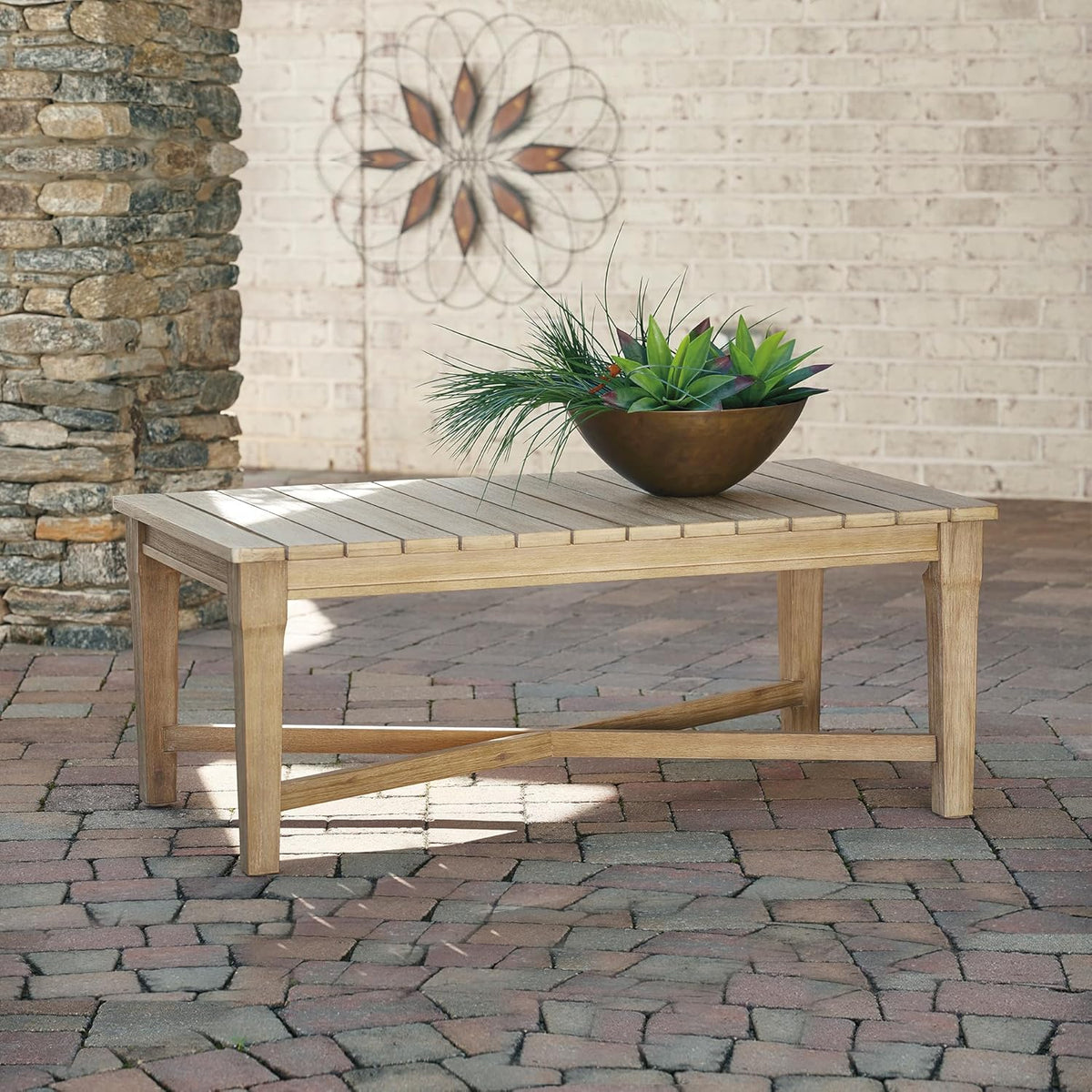 Signature Design by Ashley Clare View Coastal Outdoor Patio Eucalyptus Sofa with Cushions, Beige - image 42