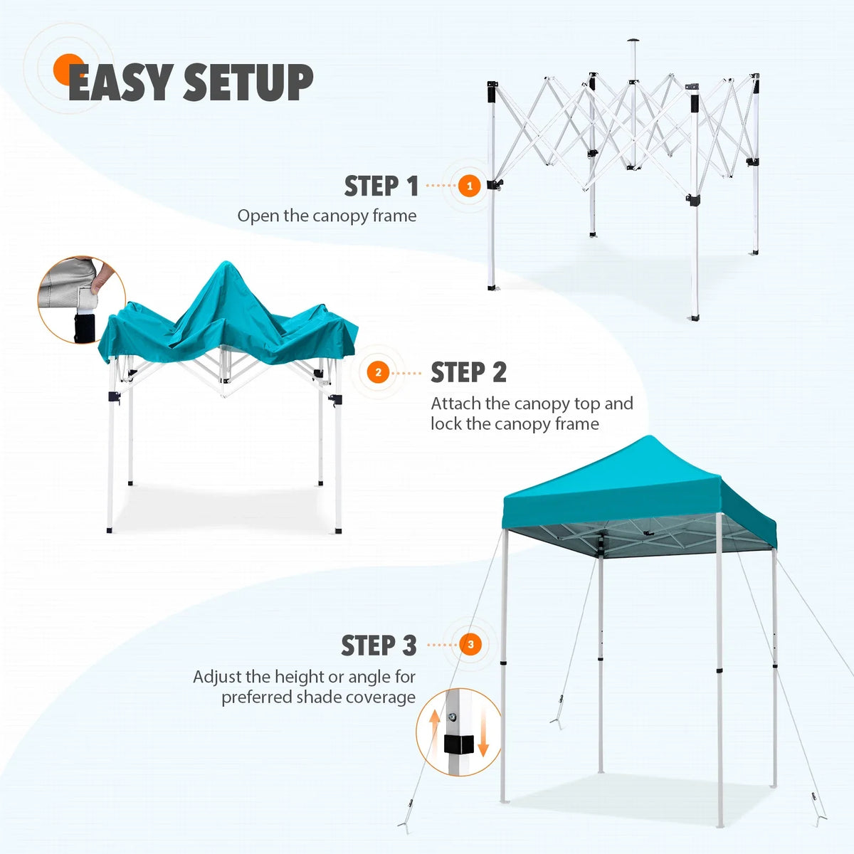 EAGLE PEAK 5x5 Pop up Canopy Tent Instant Outdoor Canopy Easy Set - up Straight Leg Folding Shelter（blue） - image 50