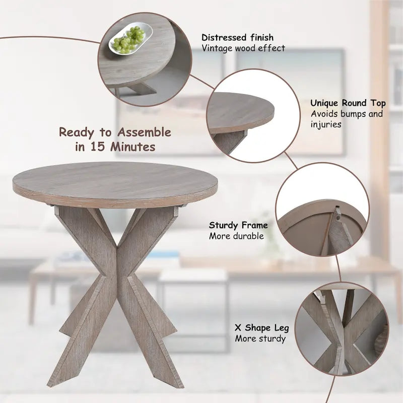 COZAYH Set of 2 Rustic Farmhouse End Tables with Storage Shelf - Vintage Grey French Country Accent Side Tables - image 18