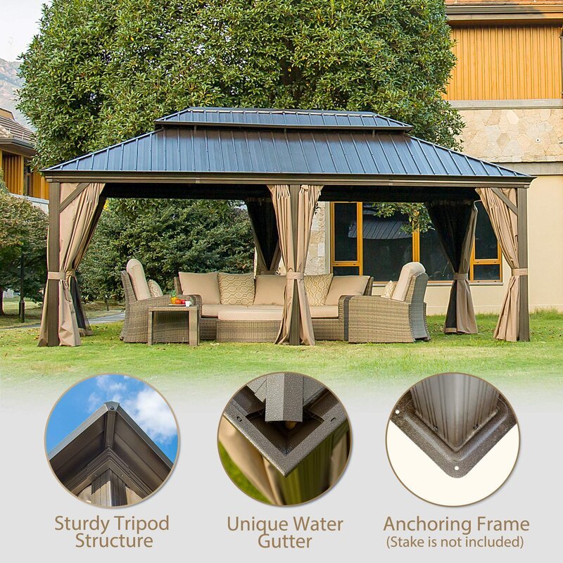 Calaro 19.5 Ft. W x 11 Ft. D Galvanized Steel Patio Gazebo - image 7