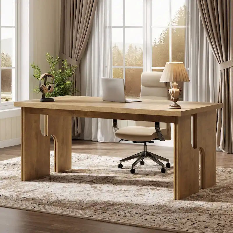 63-Inch Farmhouse Executive Desk with Unique Legs - Industrial Style Office Furniture for Home - image 11