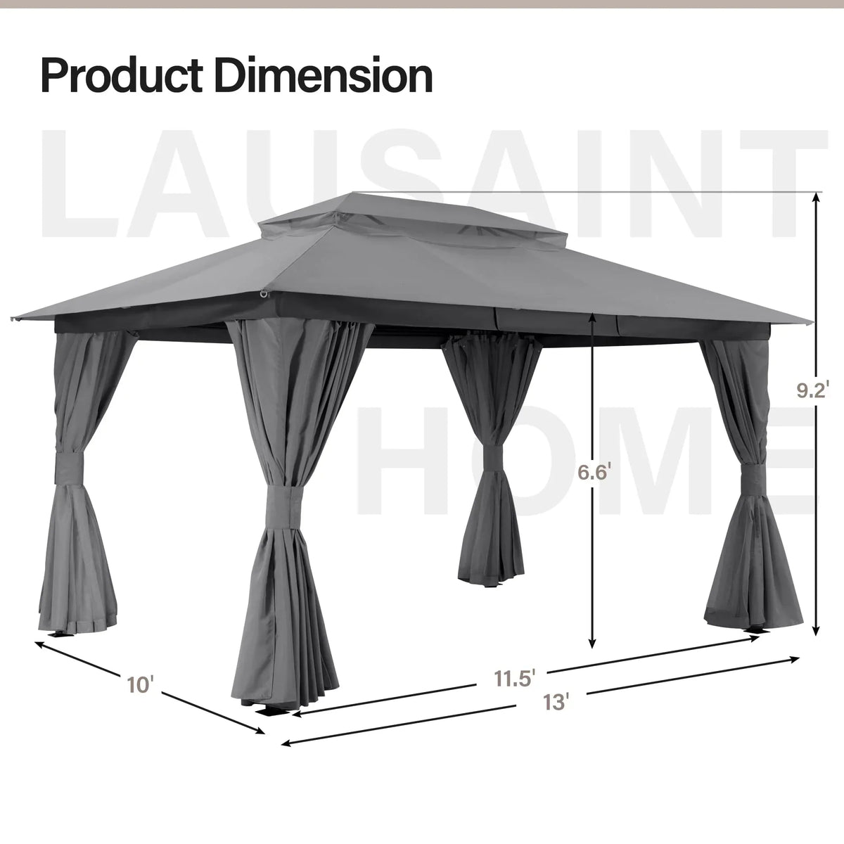 LAUSAINT HOME Outdoor Patio Gazebo 10'x13' with Expansion Bolts - image 5