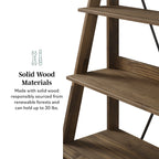 Walker Edison Solid Wood 4-Shelf Ladder Bookshelf, Brown - image 15