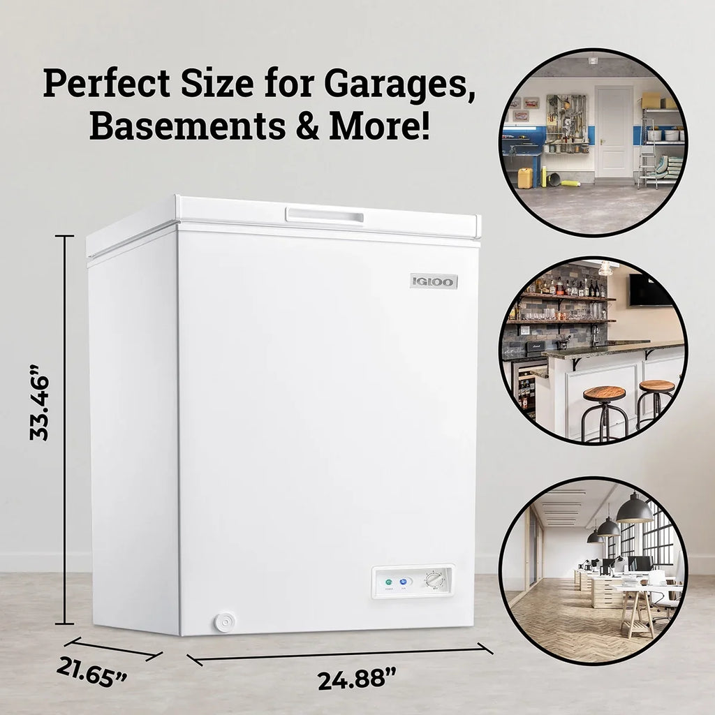 Igloo 5.0 Cu. Ft. Chest Freezer With Removable Basket, Free-Standing Door Temperature Ranges From-10?- to 10?- F, Front Defrost Water Drain, Perfect for Homes, Garages, Basements, RVs, White - image 2