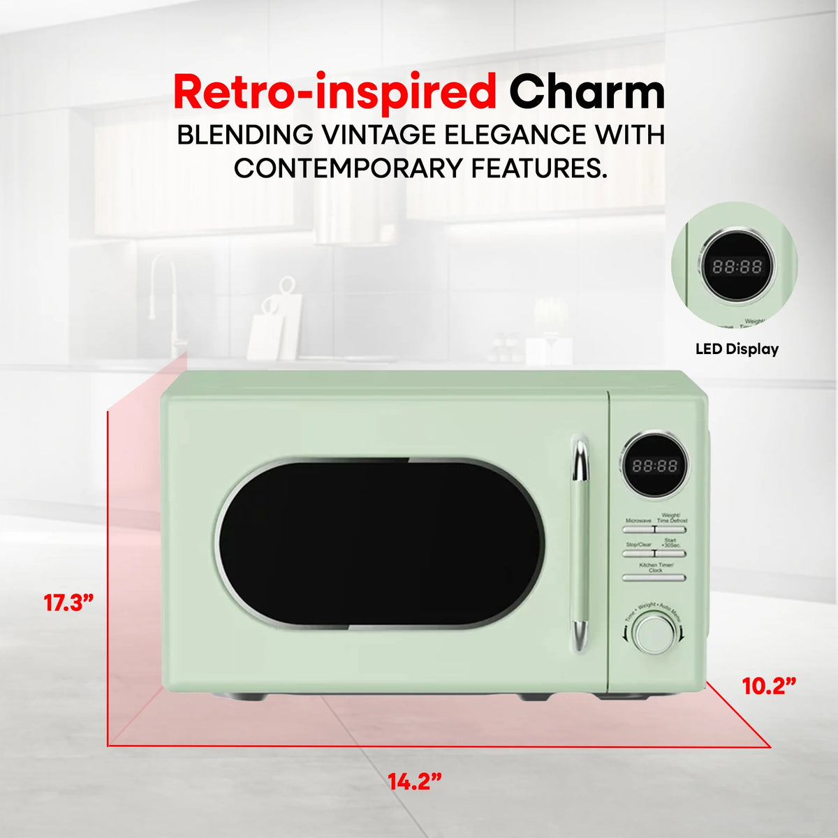 Open Box Magic Chef 0.7 Cubic Feet 700 Watt Classic Retro Microwave, Green - image 3