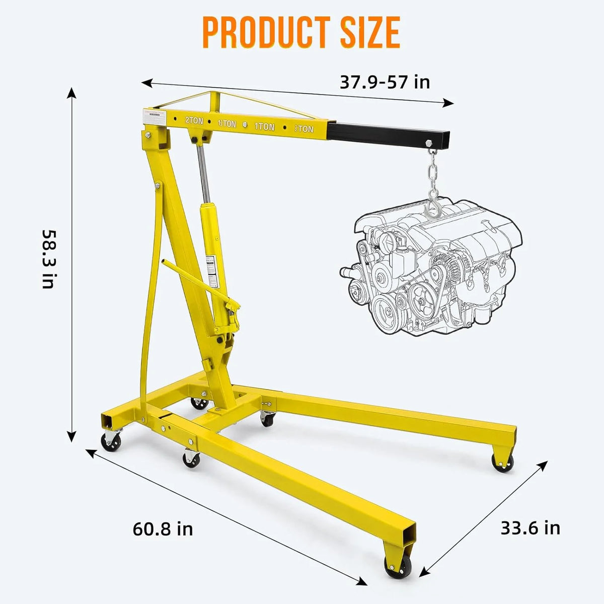 Joankaren 2 Ton Folding Hydraulic Engine Hoist, Heavy - Duty Engine Shop Crane Hoist Lift, Heavy Cherry Picker with 6 - image 3