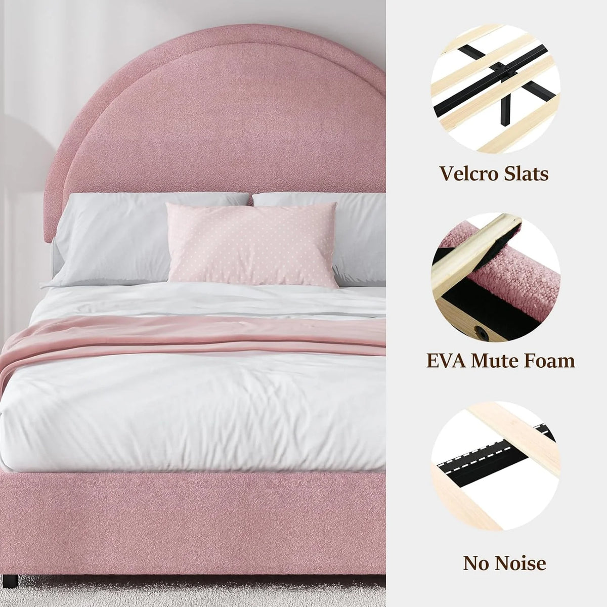 4 EVER WINNER Queen Size Bed Frame, Boucle Upholstered Bed Frame with Headboard, White Queen Bed Frame, White - image 9