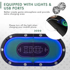 Costway Foldable, USB Ports, LED Lights 10 Player Poker Table, Blue/Black - image 17