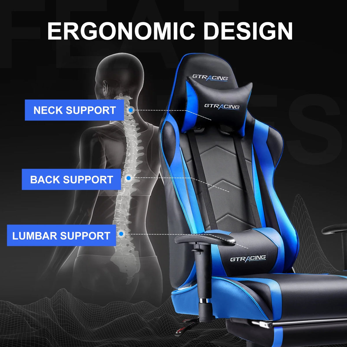GTRACING Gaming Chair, Ergonomic Office Desk Chair with Lumbar Support, PU Leather, Footrest & Adjustable Headrest, Red - image 65