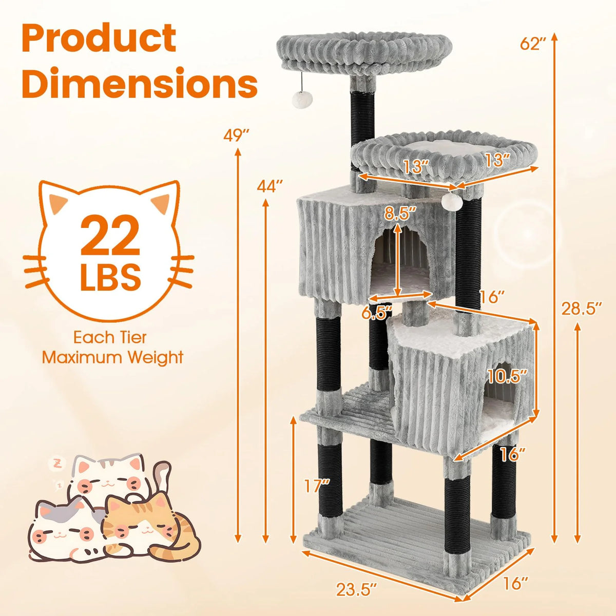 Tangkula 62 Inch Tall Cat Tower with Scratching Posts - image 4