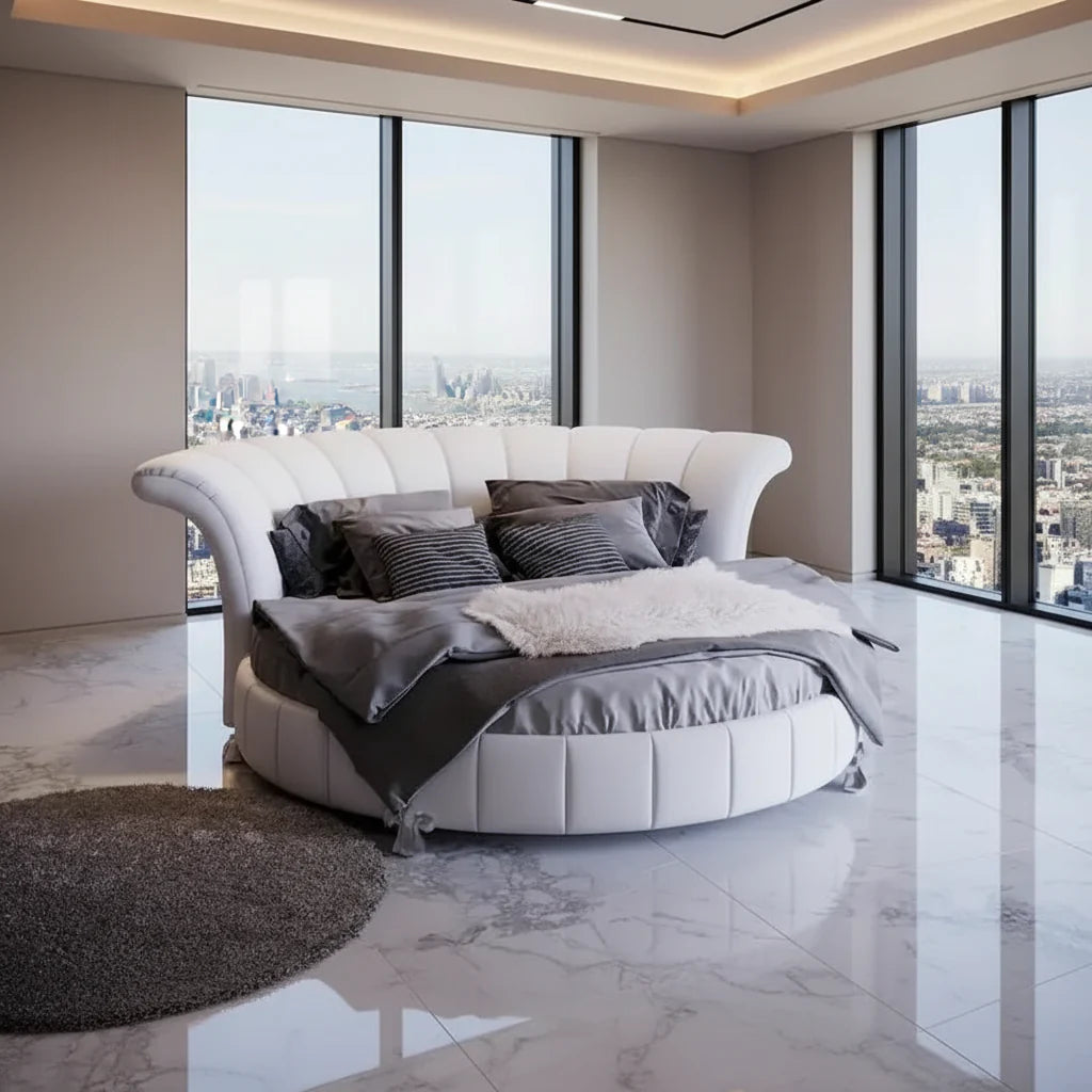Sofacraft White Faux Leather Venetian Round King Bed - image 2