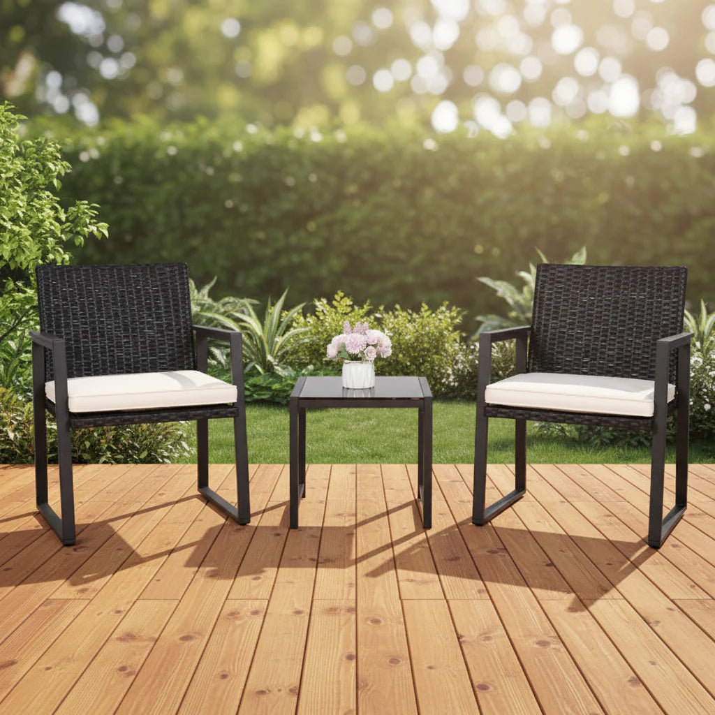 Outdoor Wicker Bistro Set with 2 Chairs & Table - image 1