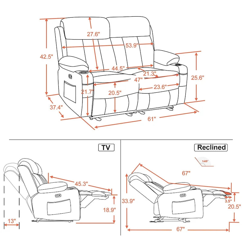 MCombo Faux Leather Electric Reclining Sofa with Heat and Massage - Models 6095/6075/6077 - image 10