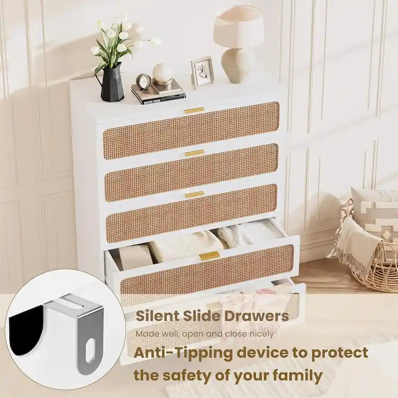 Rattan 5-Drawer Dresser for Bedroom and Hallway - image 1