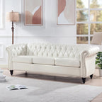 Cream 84.65 Traditional Chesterfield 3-Seater Sofa in PU Leather - image 4