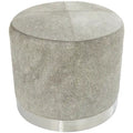 Gray Leather Patchwork Living Room Stool with Silver Metal Base - Roche River Decor - image 2