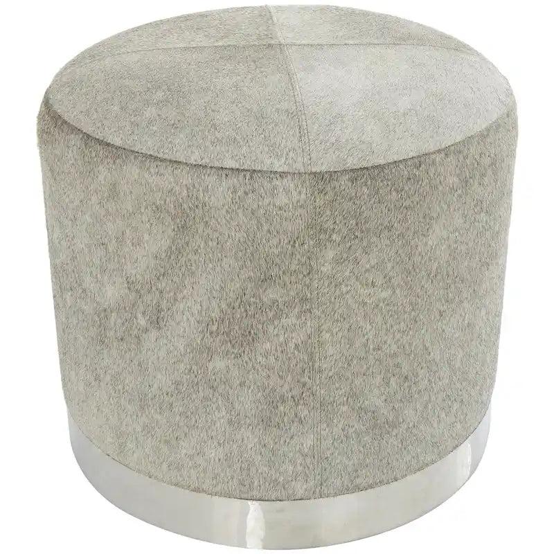 Gray Leather Patchwork Living Room Stool with Silver Metal Base - Roche River Decor - image 2