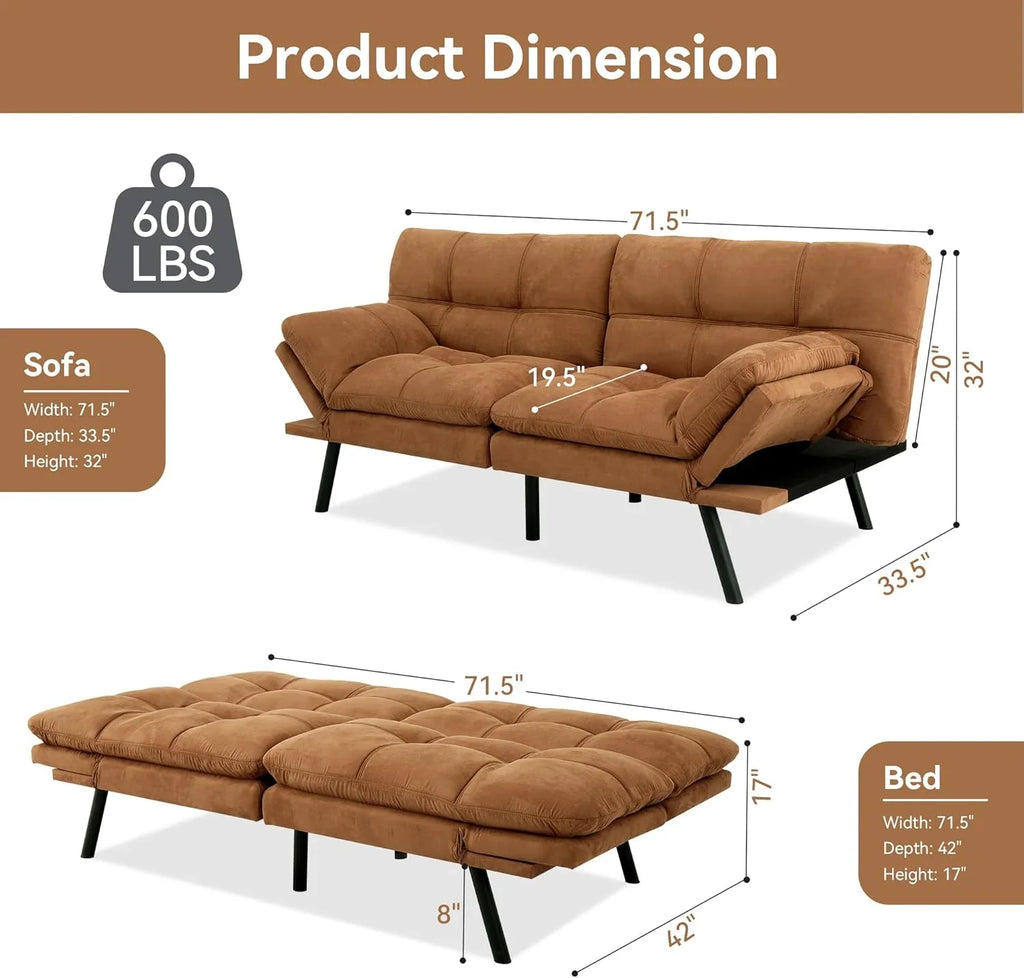 Amazon Basics Brown Loveseat,Convertible Couch Memory Foam Futon Sofa Bed Modern Sleeper Sofa for Small Compact Living Room,Office,Apartment, Linen Fabric - image 2